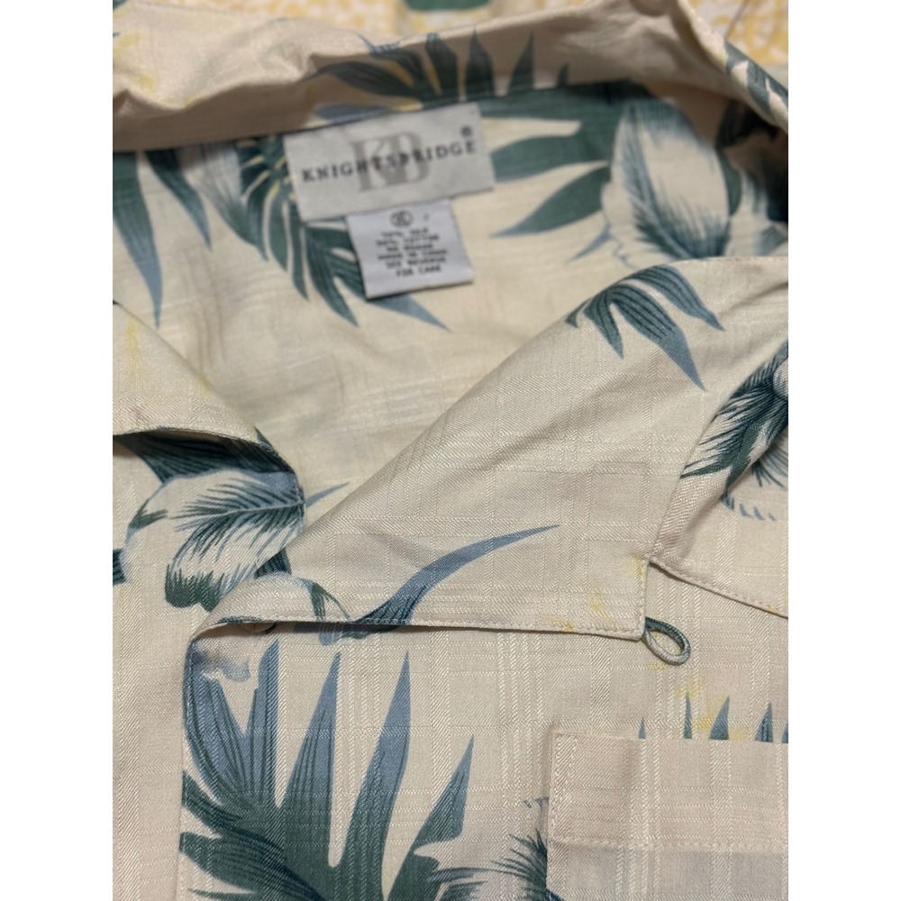 knightsbridge hawaiian shirt XL cream green floral silk blend mens camp